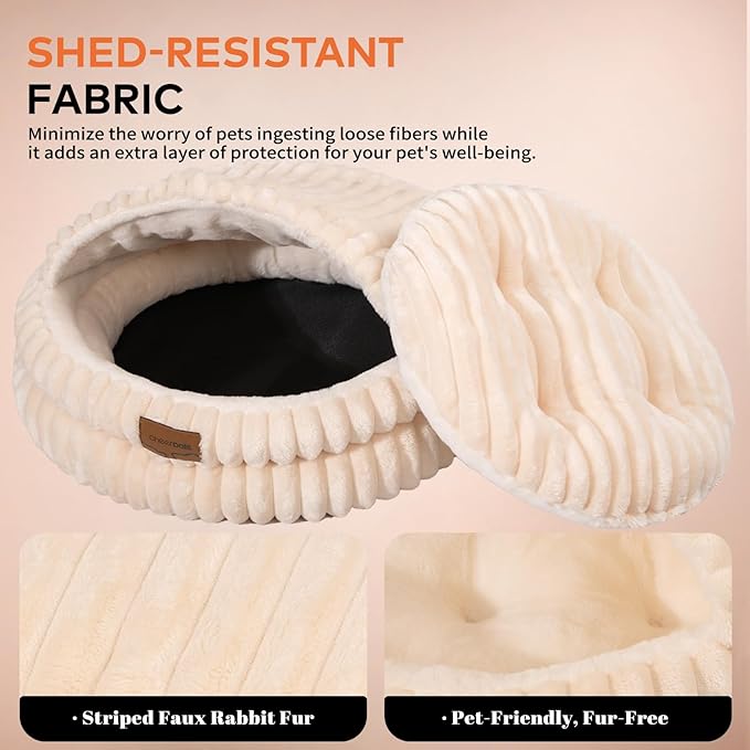 CHEERPALS Cat Cave Bed for Indoor Cats, Washable Covered Cat Bed Hooded Kitty Bed Soft Fluffy Pet Bed for Puppy and Small Dog(White)