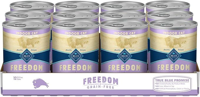 Blue Buffalo Freedom Grain Free Natural Adult Pate Wet Cat Food, Indoor Chicken 12.5-oz cans (Pack of 12)