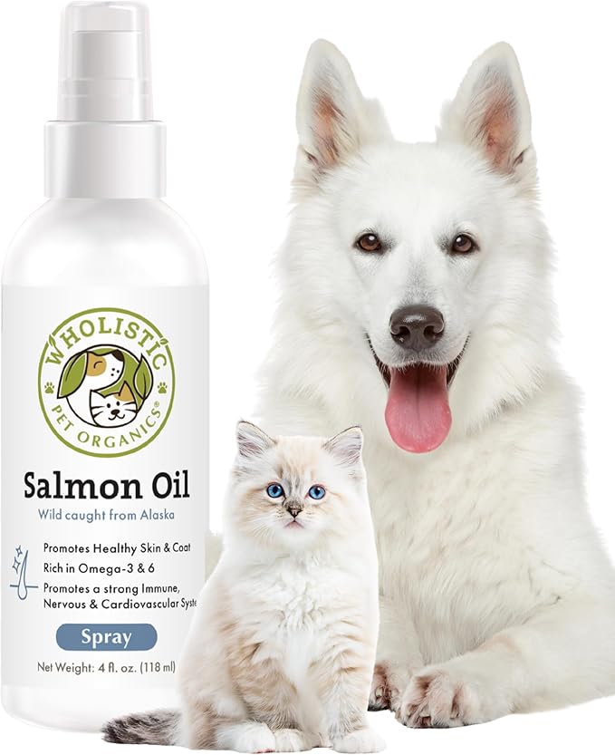 Wholistic Pet Organics Salmon Oil: Deep Sea Wild Alaskan Salmon Oil for Dogs - Omega 3 Dog Fish Oil with EPA and DHA for Skin, Coat, Heart and Nervous System Health - 4 Oz