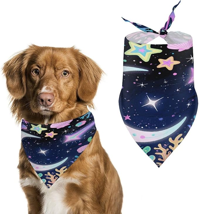 Dog Bandana Spring Pet Scarf Adjustable Triangle Star Ocean Pattern Printing Dog Bib Washable Polyester Puppy Bandana for Small Medium Large Dogs Cat Birthday Party Supplies