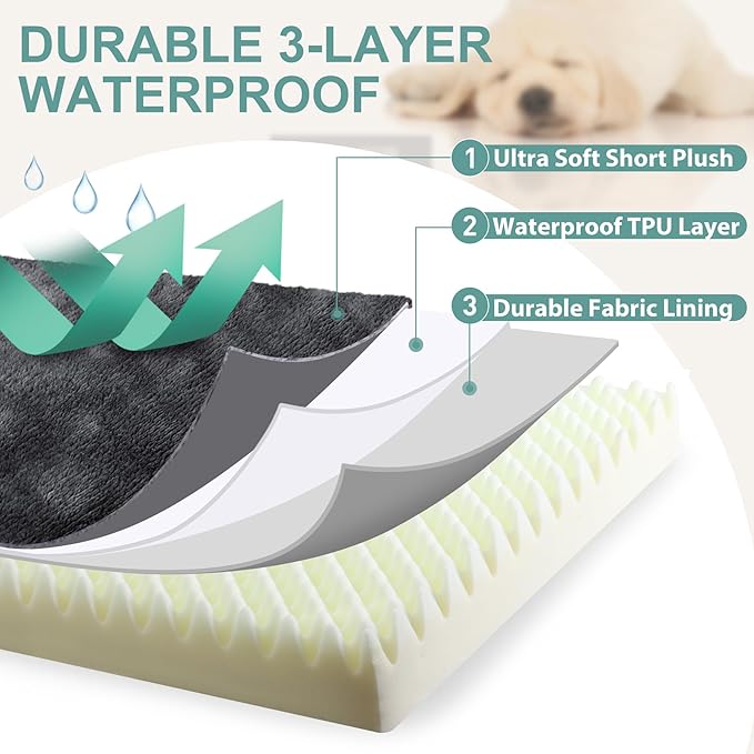 Waterproof Dog Bed Medium Small Size Dog, Orthopedic Washable Crate Pad 29 inch, Foam Pet Bed with Removable Cover Reversible, Anti-Slip Bottom Kennel Pad, 29"x18", Dark Gray