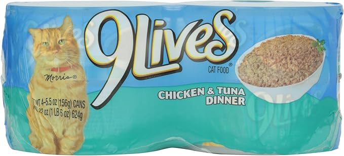 9 Lives Cat Food Chicken and Tuna Dinner, 4 ct, 5.5 oz