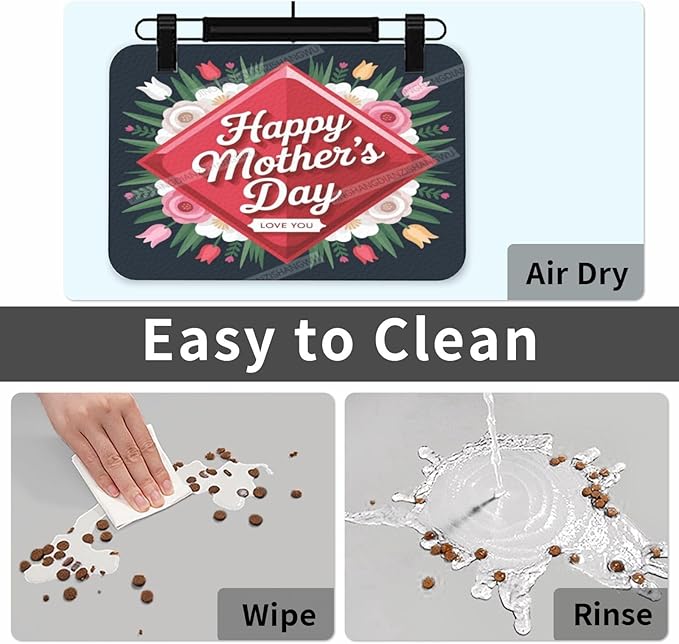Pet Cat Dog Food Mat Absorbent Dog Feeding Mat Happy Mother's Day Floral Gift Mom Ev No Stains Cat Food Mats Indoor Pet Accessories Supplies Dogs Placemat Water Bowl Mats with Rubber Backing 18X12In