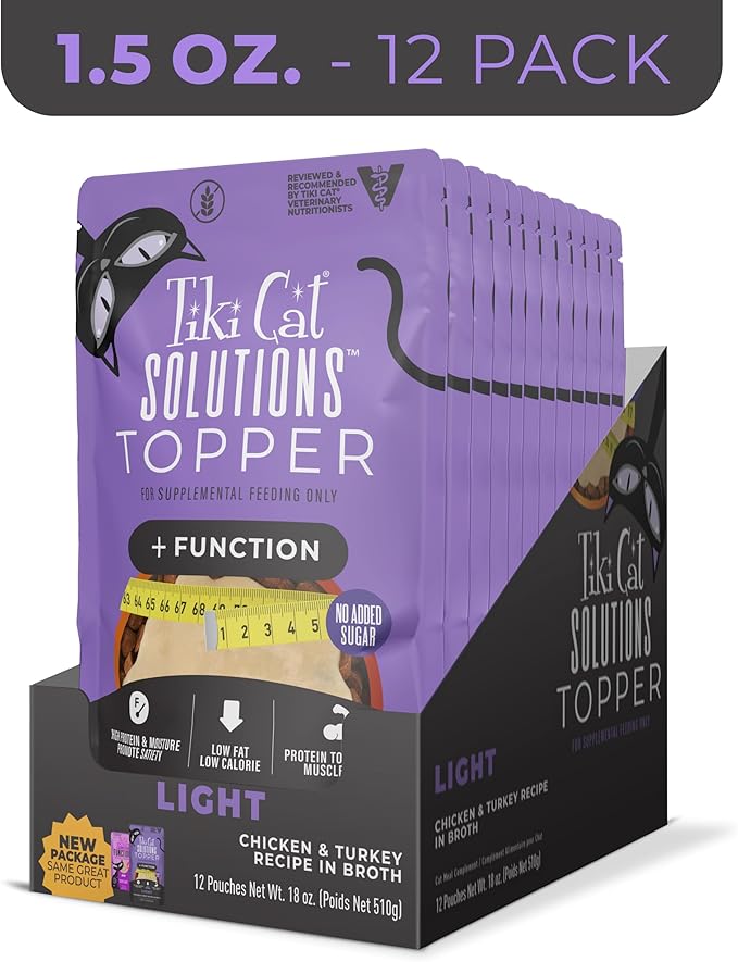 Tiki Cat Solutions Topper, Light, Chicken & Turkey Recipe in Broth, 1.5 oz. Pouch (12 Pack)