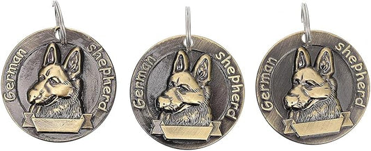 Uonlytech 3pcs Retro Vintage Bronze Dog Id Tags Pet Identity Tags for German Shepherd Collars Sturdy Hanging Accessories for Pet Supplies