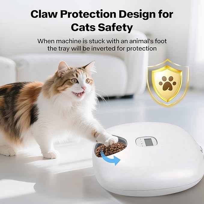 PetPrime 6-Meal Automatic Cat Feeder with Two Ice Packs,Cordless Rechargeable Cat Food Dispenser for Cats and Small Dogs Wet Food Auto Pet Feeder White