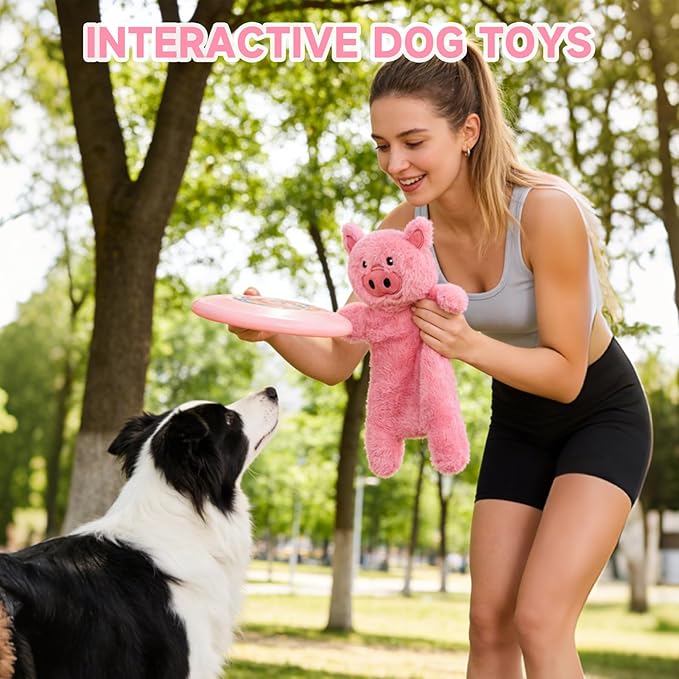 Mihachi No Stuffing Crinkle Dog Toys,2-in-1 Holds Water Bottles-Cruncher with Puncture Resistant Squeaker, Dog Squeak Toys Plush Dogs Chew Toy for Small Medium Large Breed Chewer, Pig