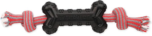 Mammoth Pet Products TireBiterII Bone with Extra Cotton-Poly Rope â€“ Natural Rubber Dog Toys for Extreme Chewers â€“ Aggressive Chewer Toys for Dogs - Large 15â€, Black (35023F)