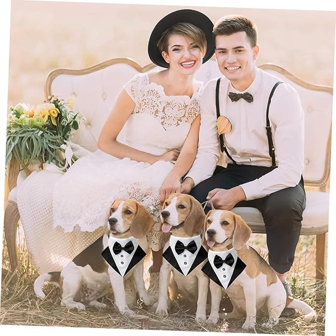 Pet Tuxedo Collar with Bow Tie, Dog Triangle Bandana Scarf, Black and White Formal Puppy Bib for Party and Holiday, Size L 60x2.0cm, Stylish Pet Supply for Dogs