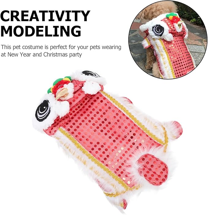 Festive Dog Clothes Lion Dance Costume Red S Puppy New Year Apparel Pet Supplies