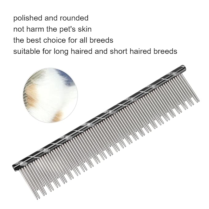 Pet Hair Removal Comb, Cat Comb with Stainless Steel Teeth, Open Knot Comb for Cat Grooming, Durable Reusable Pet Grooming Tool with Ergonomic Handle for Long Haired and Short Hair (Black)