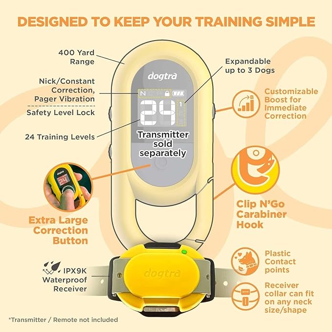 CUE Add On Black Ecollar with Safety Level Lock Boost Vibration Waterproof Rechargeable for Small Medium Large Dogs Dog Training Collar by Dogtra