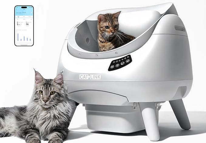 CATLINK Self Cleaning Litter Box, Open Top Automatic Cat Litter Box, Safe Anti-Pinch, AI Waste Analysis Health Monitor for Multi-Cat Recognition, 5G WiFi App Control, Odor Free, Open-X, White