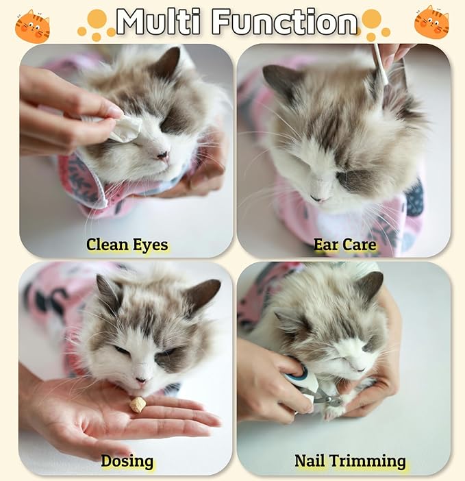 21.7" Cat Wrap for Grooming-Premium Cat Grooming Wrap Cat Restraint for Nail Clipping, Self-Adherent Soft Cat Blanket to Wrap Cat Anti-Scratch Anti-Escape Grooming Bag (Pink, L(Within 9lbs))