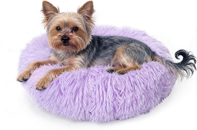 Fluffy Purple Dog Bed Extra Small Washable,Calming Dog Bed Princess for Small Dogs 15 inches Donut Soft Small Pet Bed,Anti Anxiety Round Fits up to 5 lbs Warm Comfort Pets Beds for Puppy Dogs Indoor