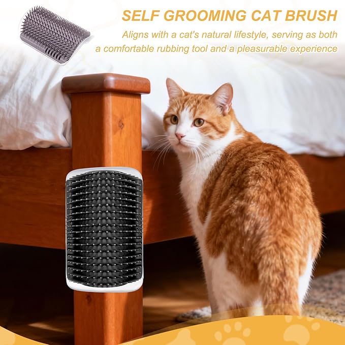 Self Grooming Cat Brush, Cat Self Groomer Scratcher with Catnip Softer Scratchers Wall Corner Groomer Massage Combs(4Pcs, S, Black) for Long Short Fur Pets/Kittens/Puppies