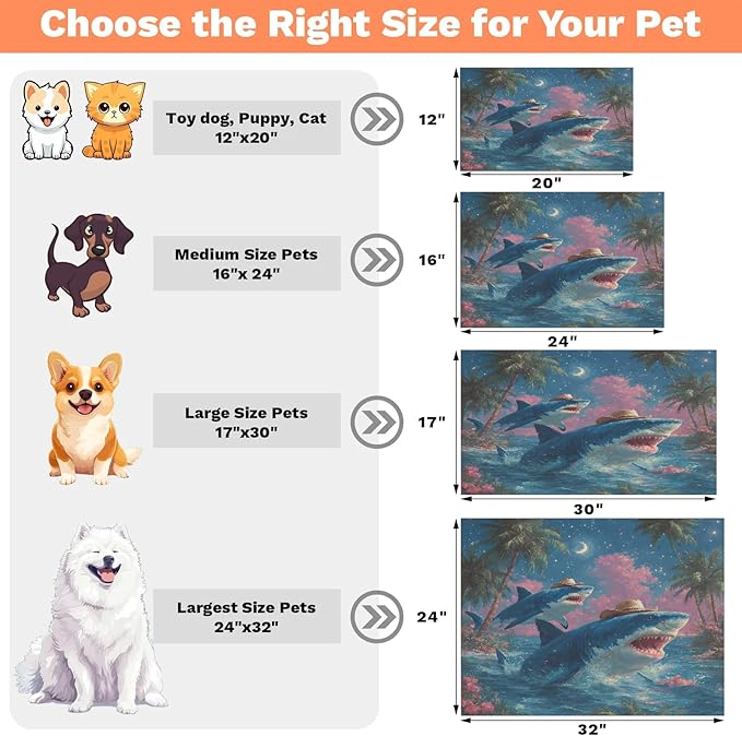 Ocean Sharks Dog Food Mat for Floors Absorbent Dog Bowl Mat for Food and Water Dispenser Quick Dry Cat Food Placemat Pet Supplies 17" x 30", Palm Tree