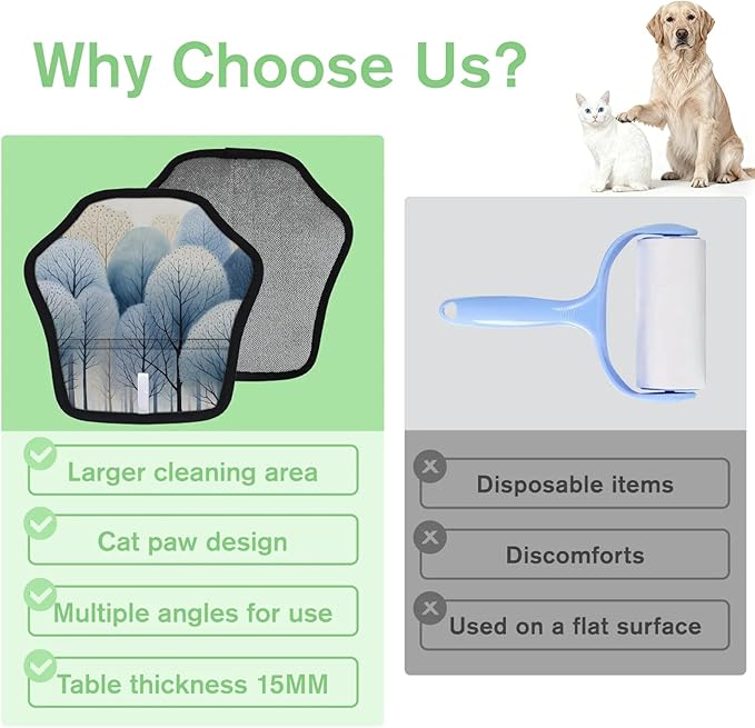 Forest Pattern Electrostatic Pet Hair Removal Glove for Cats & Dogs - Reusable Grooming Mitt for Couch, Carpet, Car Seat & Laundry - Large 9x9 Inch