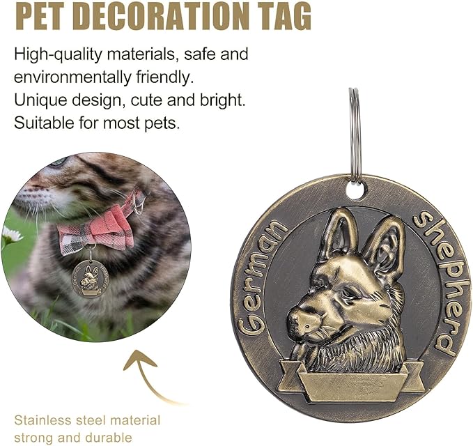 FRCOLOR 3pcs Retro Zinc Alloy Dog Id Tags Vintage Pet Collar Accessories for German Shepherd, Sturdy Hanging Pendants for Pet Supplies