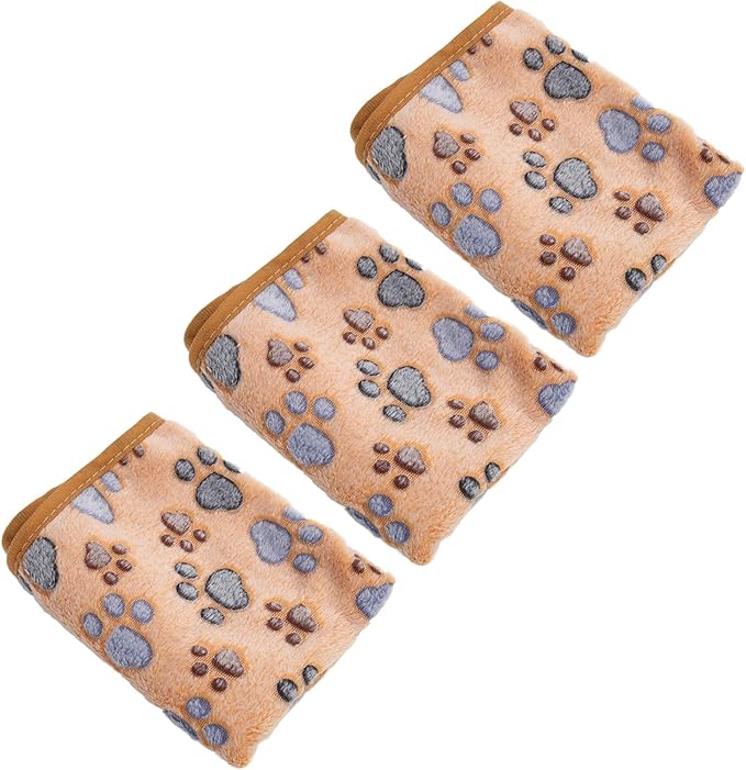 3Pcs Dog Paw Print Fleece Blanket, Pet Warm Sleep Mat, Coral Fleece Soft Dog Blanket with Cute Paw Design, Bite Resistant Pet Supplies for Dogs Cats Small Animals (25.5cm)