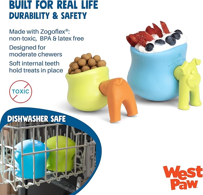 WEST PAW Zogoflex Toppl Interactive Treat Dispensing Puzzle Dog Toy for Mental Stimulation & Enrichment-Holds Kibble & Treats-Lickable, Freezable & Dishwasher Safe-Made in USA-Small-Sunflower Yellow