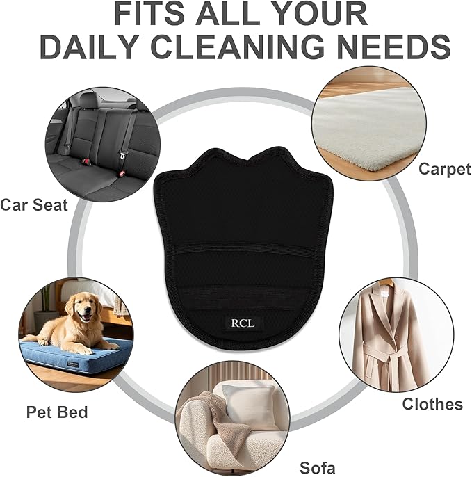 RCL Pet Hair Removal Glove, Upgraded Reusable Electrostatic Pet Hair Remover Mitt for Cats & Dogs, 5-Finger Design Grooming Glove for Sofa, Clothes, Carpet, Car Seat (1pc, Black)