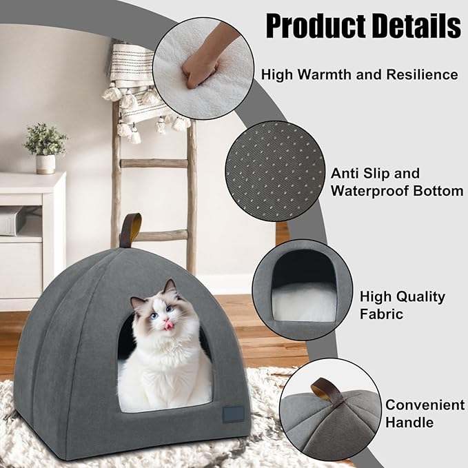 Portable Foldable Pet Tent Cave Bed with Mat, Large Indoor Cat House, Breathable Kitten Dog Sleeping Shelter