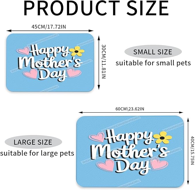 Dog Food Mats for Floors Happy Mother's Day Floral Gift Mom Dk Absorbent Pet Cat Food Mat Quick Dry Dog Bowl Mats for Water Pet Supplies 24x16In