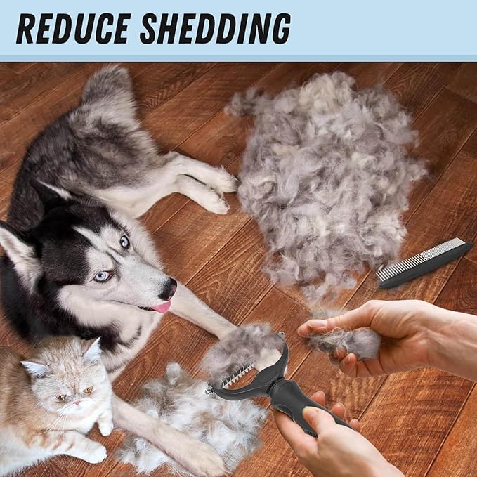 Pet Grooming Brush and Metal Comb,Cat Undercoat Rake for Dogs Grooming Supplies Dematting Deshedding for Shedding,Deshedder Brush Dogs Shedding Tool for Long Matted Haired Pets