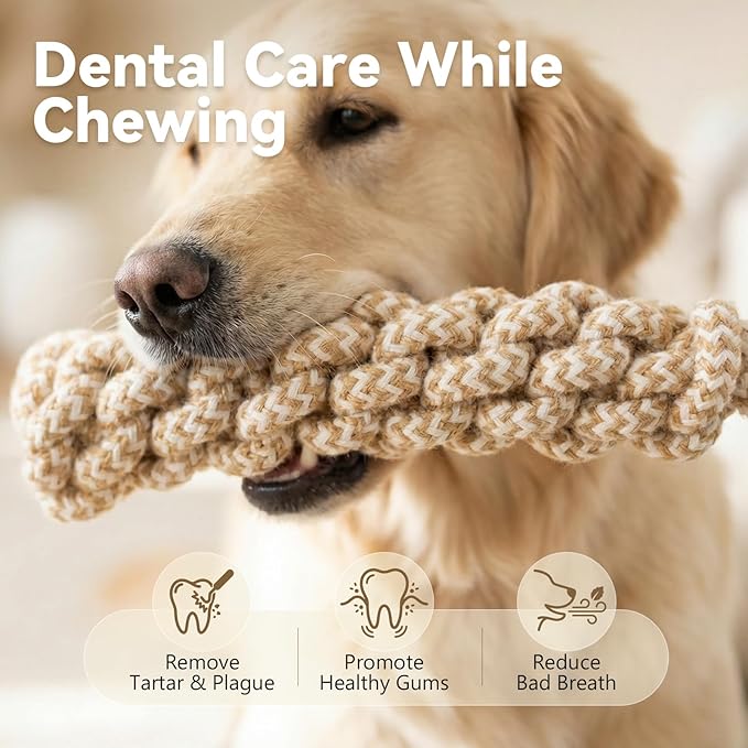 Dog Chew Toys for Aggressive Chewers, Rope Toys for Large Dogs with Dental Benefits, Durable Training Chew Rope, M Size