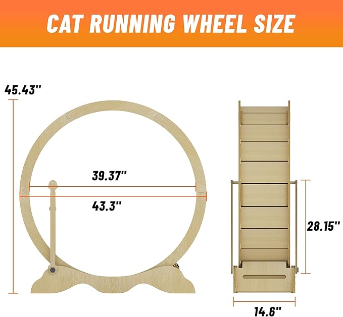 Exercise Wheel for Indoor Cats, 48" Large Cat Running Wheel with Super Wide 15" Tread, Quiet Spinner Hamster Wheel, Supports Up to 45Lbs