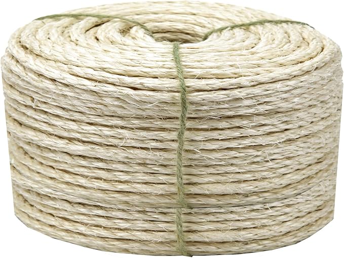 White Sisal Rope 3mm by 164-Feet for Cat Scratching Post Tree Tower Replacement Repair and Replace, DIY Hemp Twine Rope for Kittens Shelves Furniture Window Bed Perch House Climbing, 3mm by 50m