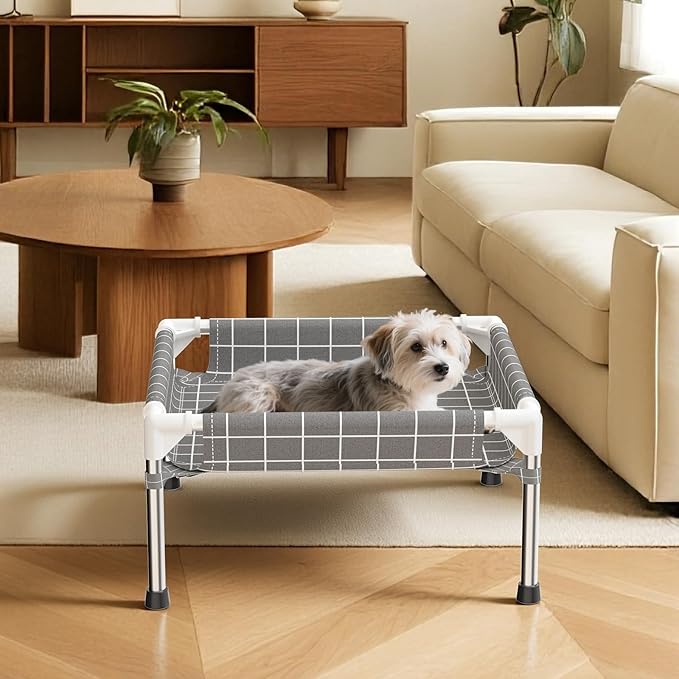 4-Sided Enclosed Elevated Dog Bed - Scratch-Resistant Stainless Steel Frame, Safety Fences to Prevent Falling, Ideal for Puppies & Cats, Indoor & Outdoor Use, Patio/Camping Friendly