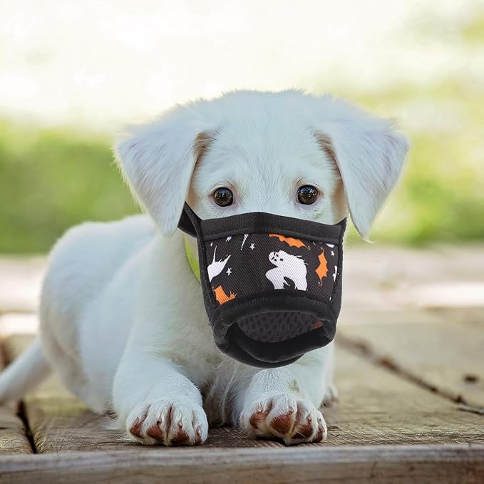 Adjustable Anti-Barking Dog Muzzle for Small Dogs Puppy Breathable Outdoor Mouth Cover Soft Protective Pet Supplies Muzzle Size M Black Pattern
