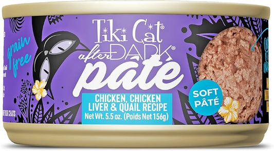 Tiki Cat After Dark Soft Pate Wet Cat Food, Chicken, Chicken Liver & Quail Recipe, 5.5 oz. Can (8 Count)