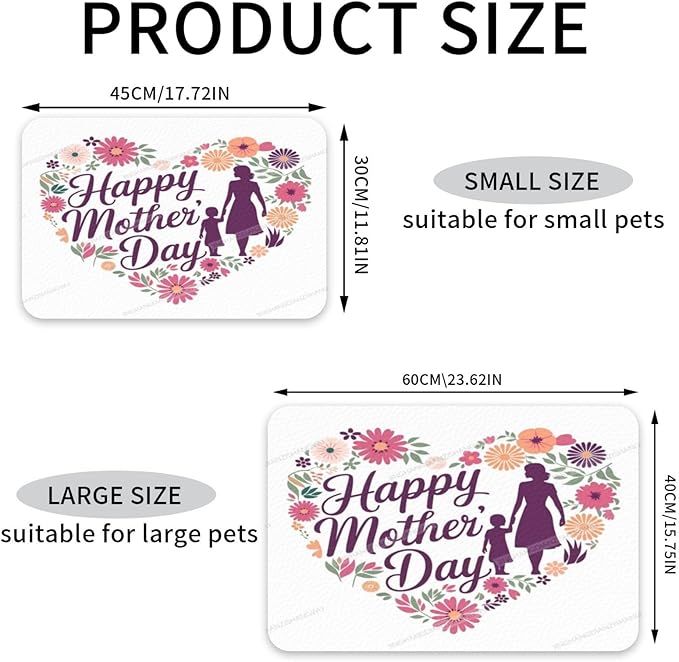 Dog Food Mats for Floors Happy Mother's Day Floral Gift for Mom Gr Absorbent Pet Cat Food Mat Quick Dry Dog Bowl Mats Water Pet Supplies 18X12In