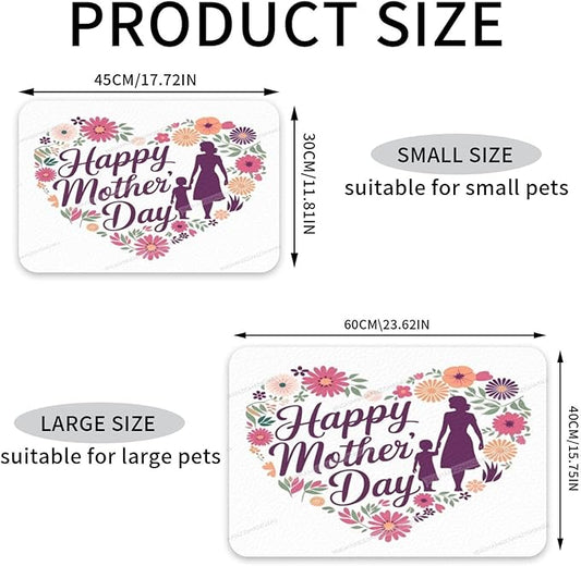 Dog Food Mats for Floors Happy Mother's Day Floral Gift for Mom Gr Absorbent Pet Cat Food Mat Quick Dry Dog Bowl Mats Water Pet Supplies 18X12In