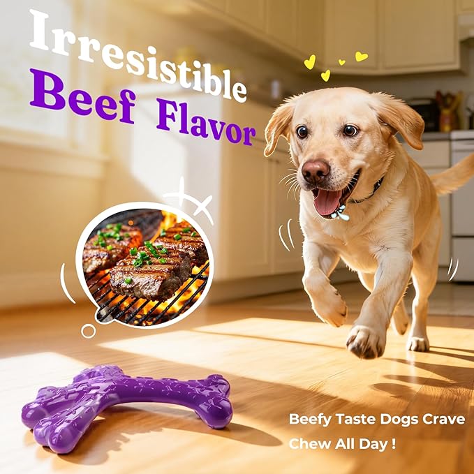 2 Pack Dog Chew Toys for Aggressive Chewers: Indestructible Tough Dog Toys for Large Dogs, Durable Nylon Chew Toys to Keep Dogs Busy, Beef Flavor, Dog Toys for Medium/Large Breed (20-90Lbs)