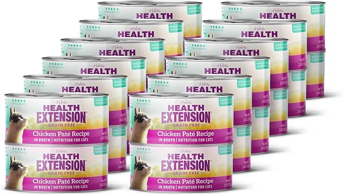 Health Extension Chicken Recipe Grain-Free Wet Cat Food, 2.8 Oz – Fortified with Essential Proteins, Key Vitamins & Minerals, Supports Overall Health, Daily Nutrition (Pack of 24)