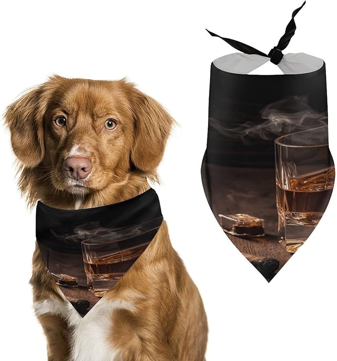 Dog Bandana Spring Pet Scarf Adjustable Triangle Cigar & Whiskey Printing Dog Bib Washable Polyester Puppy Bandana for Small Medium Large Dogs Cat Birthday Party Supplies