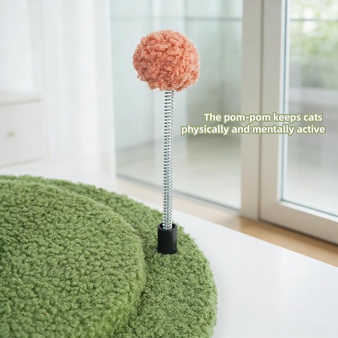 YUNIQUE Cactus Cat Scratching Post with Sisal Rope, Small Cat Tree with Dangling Balls & Feather for Kittens (Green, 20.9'')