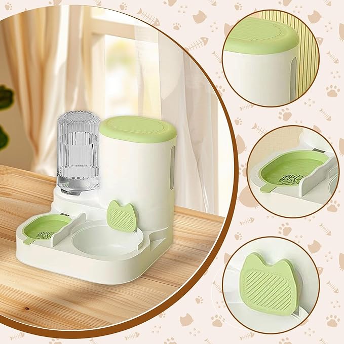 Automatic Dog Feeder and Water Dispenser Dog Bowl Household Portable Automatic Pet Feeder Food Feed for Small Dogs Kitten, Green