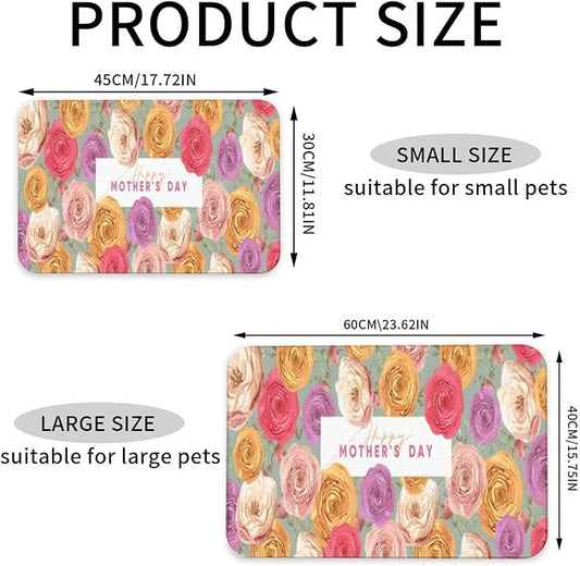 Dog Food Mats for Floors Absorbent Pet Cat Food Mat Happy Mother's Day Floral Gift for Mom Gp Non Slip Dogs Bowl Mats Water Dog Placemats Feeding Mat Pet Supplies 24x16In