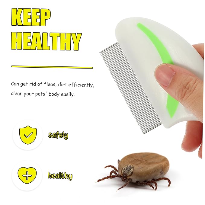 POPETPOP 4Pcs Pet Removal Comb Ergonomic Stainless Steel Grooming Tool for Cats Dogs Efficient Dirt Cleaning Brush Red Green