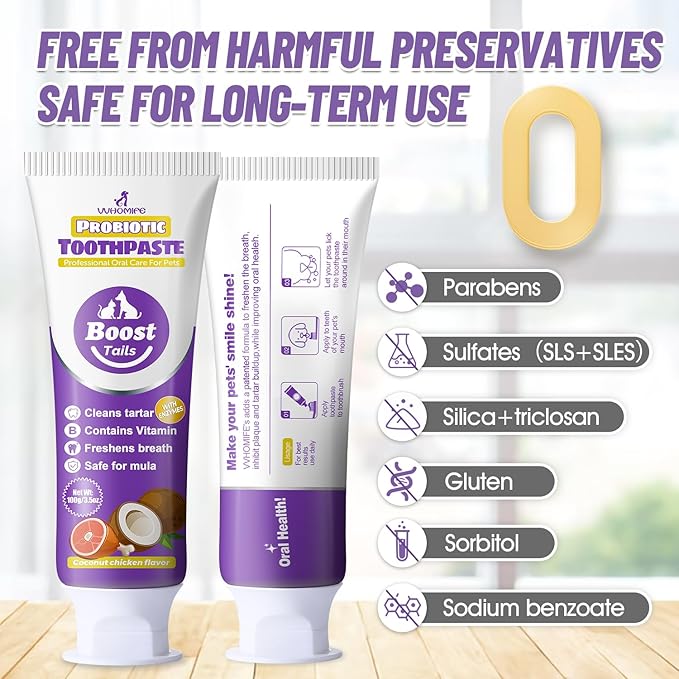 Natural Coconut Oil Cat & Dog Toothpaste.Enzymatic & Probiotic Formula with VitaminB. Gently Reduces Plaque, Tartar & Bad Breath. SGS Certified – Passed 43 Safety Tests. 3.52oz–Coconut Chicken Flavor