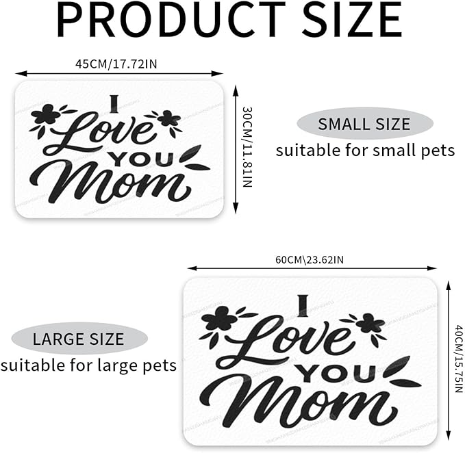 Non Slip Mat for Dog Pet Cat Dog Food Mats Happy Mother's Day I Love You Mom Gift Water Bowl Mat Quick Dry Absorbent Cat Feeding Mats 24x16In