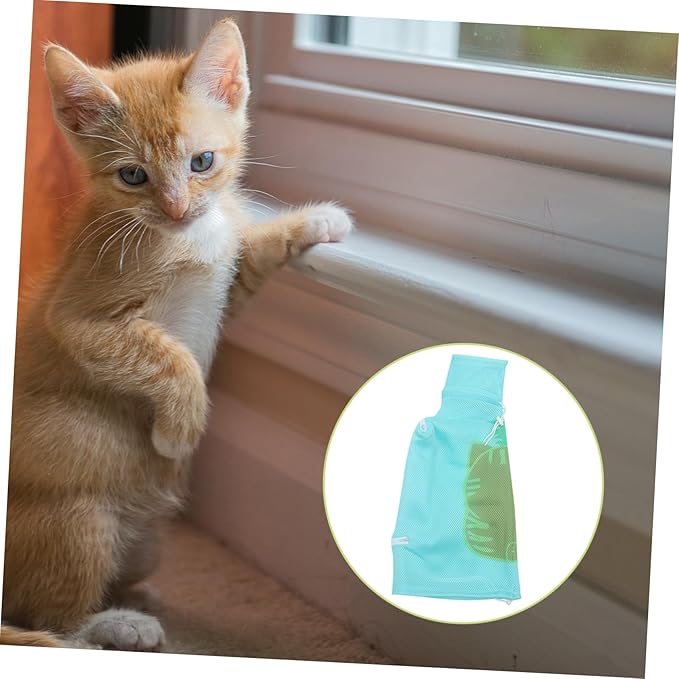 Cat Grooming Bag Multi-Functional Cat Bathing Net for Nail Trimming Ear Cleaning Nail Care Breathable Durable Material Drawstring Design Essential Pet Supply Random Style