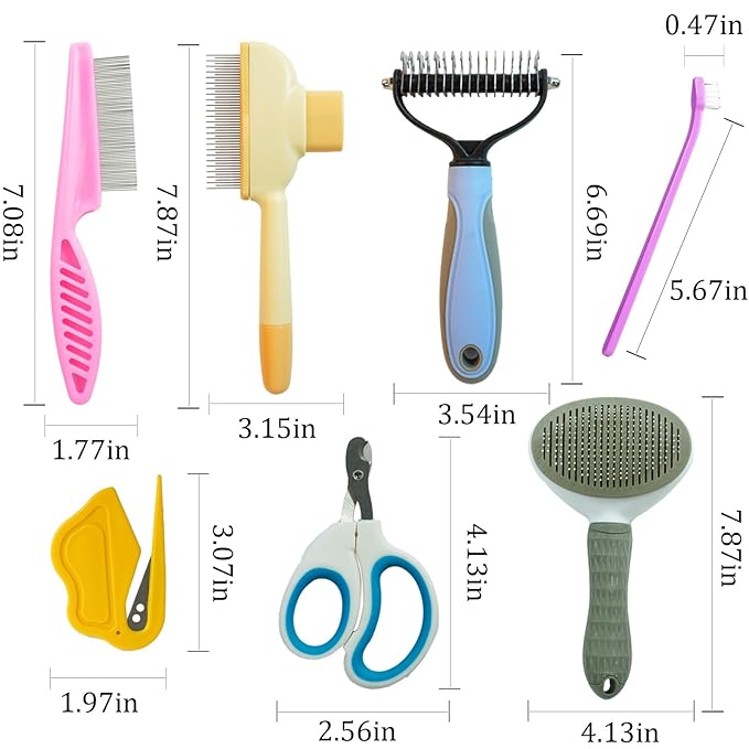7 Pcs Pet Grooming Kit,Cat Brushes for Indoor Cats,Dog Brush for Long or Short Haired Dogs,Cat Hair Brush Cat Grooming Deshedding Brush for Dog Kitten Horse Massage Removes Loose Fur