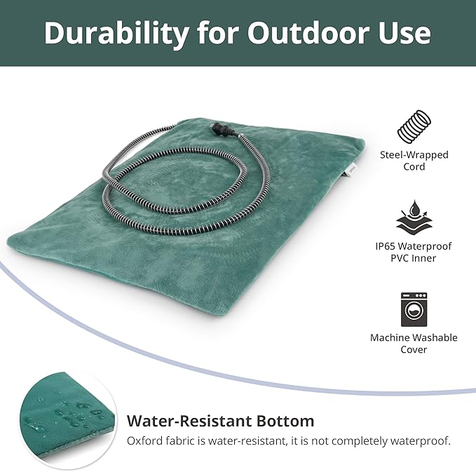 Outdoor Heated Dog Bed, Soft Pet Heating Pad with Steel-Wrapped Cord, Outside Pet Warmer for Feral Cats and Dogs, 35.4" x 23.6", 80 Watts