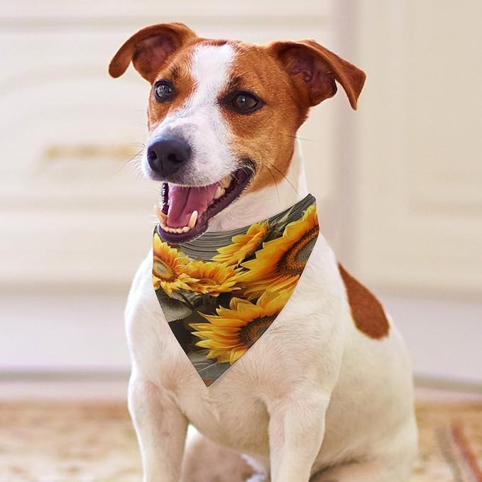 Dog Bandana Spring Pet Scarf Adjustable Triangle Plants Theme Sunflower Printing Dog Bib Washable Polyester Puppy Bandana for Small Medium Large Dogs Cat Birthday Party Supplies